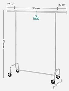 Umeraș pentru haine IRENE pe roți, max.130kg, 150x45x160cm, argintiu SongmicsHome