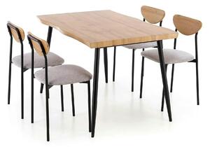 Set masa cu 4 scaune DICKY, stejar/negru/gri, stofa clasica/PAL/metal