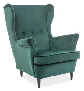 Fotoliu LORD, stofa catifelata verde - Bluvel 78/wenge, 82x92x101 cm
