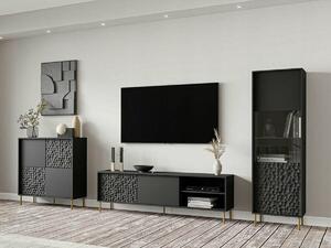 Set de living Ciretre 105, Auriu, Negru, PAL laminat, MDF, 185x41cm