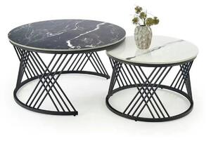 Set 2 masute cafea FLAMINGO, negru cu efect de marmura/alb cu efect de