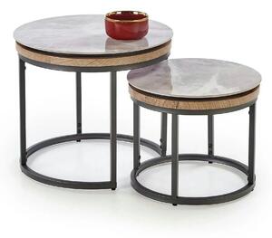 Set 2 masute cafea ITAKA, gri cu efect de marmura/gri grafit