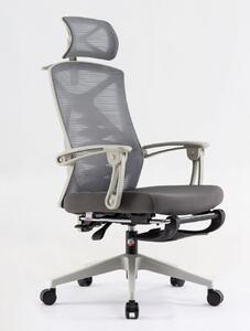 Scaun ergonomic SIHOO, cu suport lombar cu chilă bionică 3D, suport pentru picioare, tetiera, cotiera, reglabile, mecanism inclinare/blocare 142 grade, umeras, pivotant, Mesh/Textil, Gri