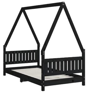 Cadru de pat pentru copii, negru, 80x160 cm, lemn masiv de pin