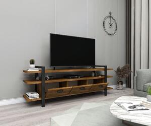 Comoda TV Lucca, nuc/negru, lemn molid de pin, 148x30x47 cm