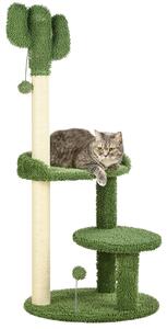Copac pentru Pisici in forma de Cactus de 111cm, Turn pentru Pisici cu Stalpi de Zgariat, Pat, Mingi, Verde PawHut | Aosom RO