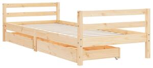 Cadru de pat cu sertare de copii, 90x200 cm, lemn masiv pin