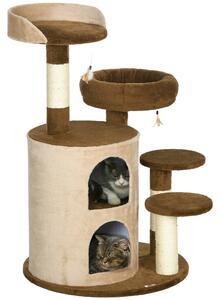 PawHut Copac pentru Pisici de Interior cu Stalpi de Zgariat, 96cm Turn pentru Pisici cu Apartament pentru Pisici, 2 Paturi, 2 Platforme, Jucarii, Maro