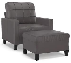Fotoliu canapea cu taburet, gri, 60 cm, piele ecologică