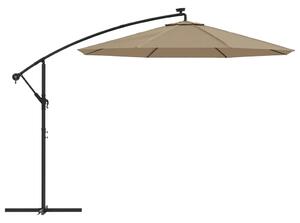 Umbrelă suspendată cu LED și stâlp de oțel, gri taupe, 300 cm