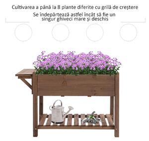 Outsunny Jardinieră Supraînălțată din Lemn | Grădinărit cu Raft Pliabil și Spațiu de Depozitare | 123x54x74 cm Maro | Aosom Romania