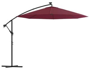 Umbrelă suspendată cu LED și stâlp din oțel, roșu vin
