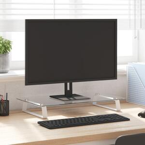Suport de monitor, alb, 60x35x8 cm, sticlă securizată și metal