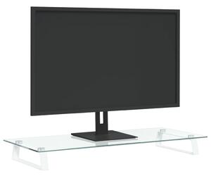 Suport de monitor, alb, 80x35x8 cm, sticlă securizată și metal