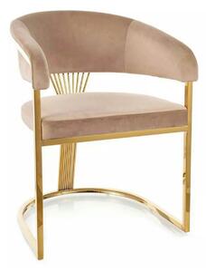 Scaun bej tapitat CROWN, stofa catifelata/metal, 57x64x77 cm
