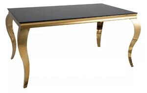 Masa PRINCE, negru/auriu, sticla/metal, 150x90x75 cm