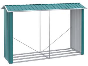 Outsunny Magazie de Depozitare a Buștenilor, Casă pentru Lemne de Foc din Otel Galvanizat cu Podea Înălțată, 240x86x160 cm, Verde | Aosom Romania
