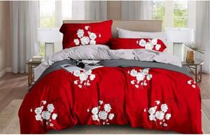 Lenjerie de pat cu două fețe în roșu 4 părți: 1buc 160 cmx200 + 2buc 70 cmx80 + cearșaf de pat
