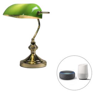 Lampa de masa inteligenta din alama cu sticla verde cu WiFi P45 - Banker