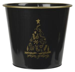 Ghiveci de Craciun SEASONS GREETINGS 30 cm, negru / auriu