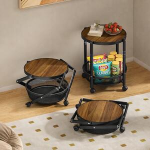 Masa pliabila cu roti si raft metalic, blat rotund, 38 x 52 cm