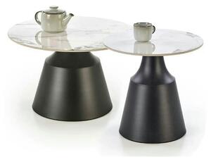Set 2 masute cafea MAGNETA, alb cu efect de marmura/negru, piatra sint