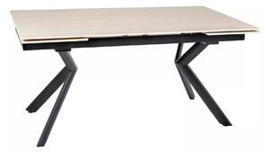 Masa extensibila NORTON, piatra travertin/negru, ceramica/metal, 160/2