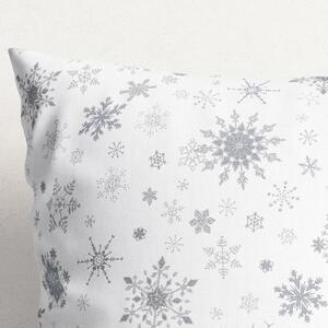Goldea față de pernă din bumbac exclusiv - model 028 de crăciun - fulgi de zăpadă argintii pe alb 30 x 50 cm