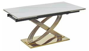 Masa extensibila HERMES II, alb cu efect de marmura/auriu, ceramica/me