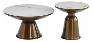 Set 2 masute cafea VERA, alb cu efect de marmura/cupru, ceramica/metal