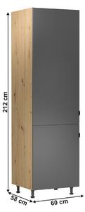 KONDELA Dulap înalt pentru frigider, stejar artizanal / gri mat, universal, LANGEN D60ZL