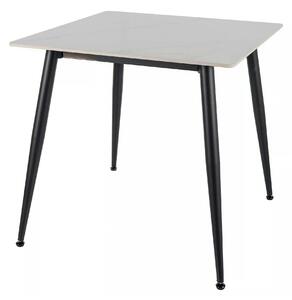 Masa RION, alb cu efect de marmura/negru, ceramica/metal, 80x80x76 cm