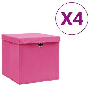 Cutii depozitare cu capac, 4 buc., roz, 28x28x28 cm