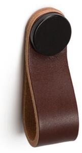 Maner, buton Flexa din piele maro pentru mobilier, cu ornament negru, L: 70 mm