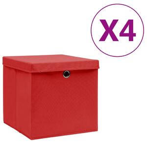 Cutii depozitare cu capac, 4 buc., roșu, 28x28x28 cm