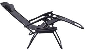 Sezlong pliabil, tip scaun, cadru otel, perna reglabila, 176x65x106, negru