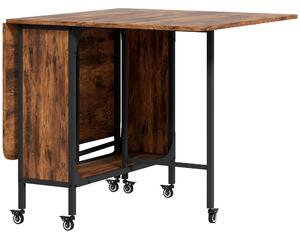 HOMCOM Masă Pliabilă pentru Bucătărie și Sufragerie cu 6 Roți și Raft, Masă de Dining Pliabilă, 80x30x74 cm, Maro Rustic | Aosom Romania