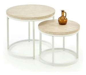 Set 2 masute cafea OREO, piatra travertin/alb
