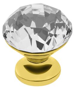 Buton pentru mobila cristal CRPB, finisaj auriu lucios+cristal transparent GT, D:30 mm