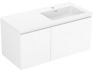 Mexen Rivel, Dulap baie 100 cm cu lavoar dreapta Otis, 1S, 1D, canelat, alb mat, 91A23-10047-3-BBFF01-W18P01