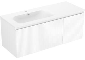 Mexen Rivel, mobilier baie 120 cm cu lavoar pe stânga Vela, 1S, 1D, canelat, alb mat, 91A23-12047-3-BBFF01-W23L01