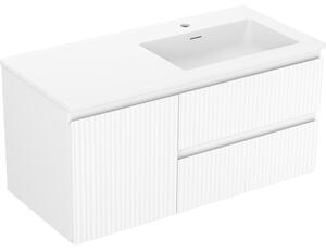 Mexen Rivel, mobilier baie 100 cm cu lavoar Otis dreapta, 2S, 1D, canelat, alb mat, 91A23-10047-3-BBFFF01-W18P01