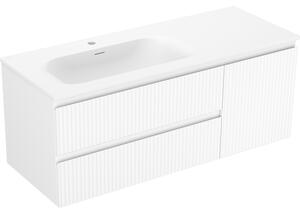 Mexen Rivel, mobilier baie 120 cm cu lavoar pe stânga Vela, 2S, 1D, canelat, alb mat, 91A23-12047-3-BBFFF01-W23L01