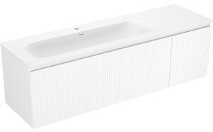 Mexen Rivel, mobilier de baie 160 cm cu lavoar pe stânga Vela, 1S, 1D, canelat, alb mat, 91A23-16047-3-BBFF01-W23L01