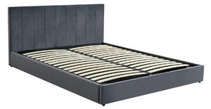 Pat KATARINA 160x200, stofa catifelata gri - Bluvel 14, cu somiera si