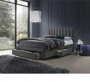 Pat tapitat tablie inalta GRACE 160x200, stofa catifelata gri, cu somi