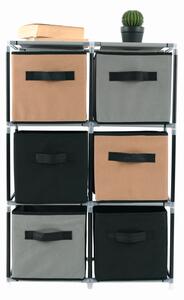 KONDELA Comodă cu sertare din material textil, negru/maro/gri, CAMILO TYP 2