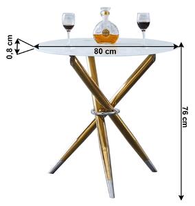 KONDELA Masă de luat masa / măsuţă de cafea, alb / crom auriu, diametru 80 cm, DONIO