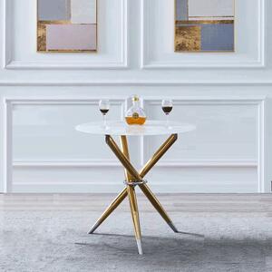 KONDELA Masă de luat masa / măsuţă de cafea, alb / crom auriu, diametru 80 cm, DONIO