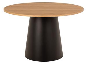 Masă de dining neagră/în culoare naturală rotundă cu blat cu aspect de lemn de stejar ø 120 cm Soli – Actona